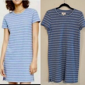Lou & Grey Women’s Midi T-Shirt Dress Small Blue & White Stripe Linen Cotton